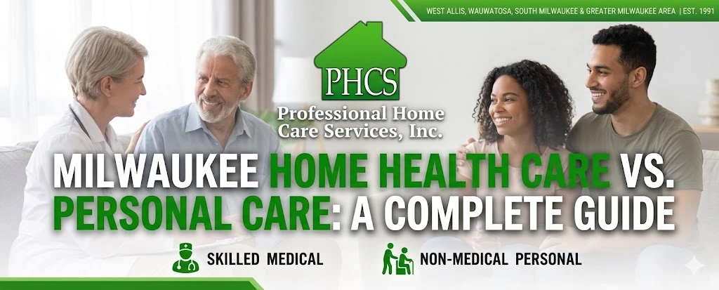 A nurse and a personal care worker assisting families, illustrating the difference between Milwaukee home health care and personal care services for Professional Home Care Services, Inc.