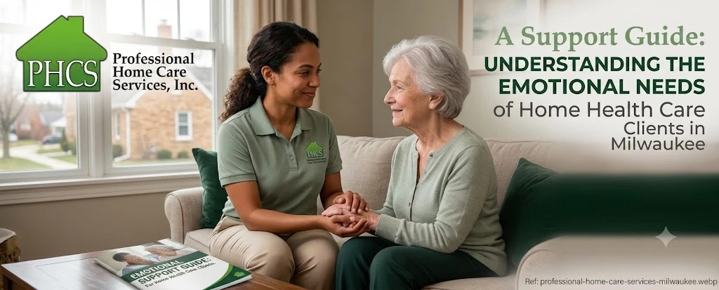 An inclusive personal care worker providing emotional support to a Milwaukee home health care client.
